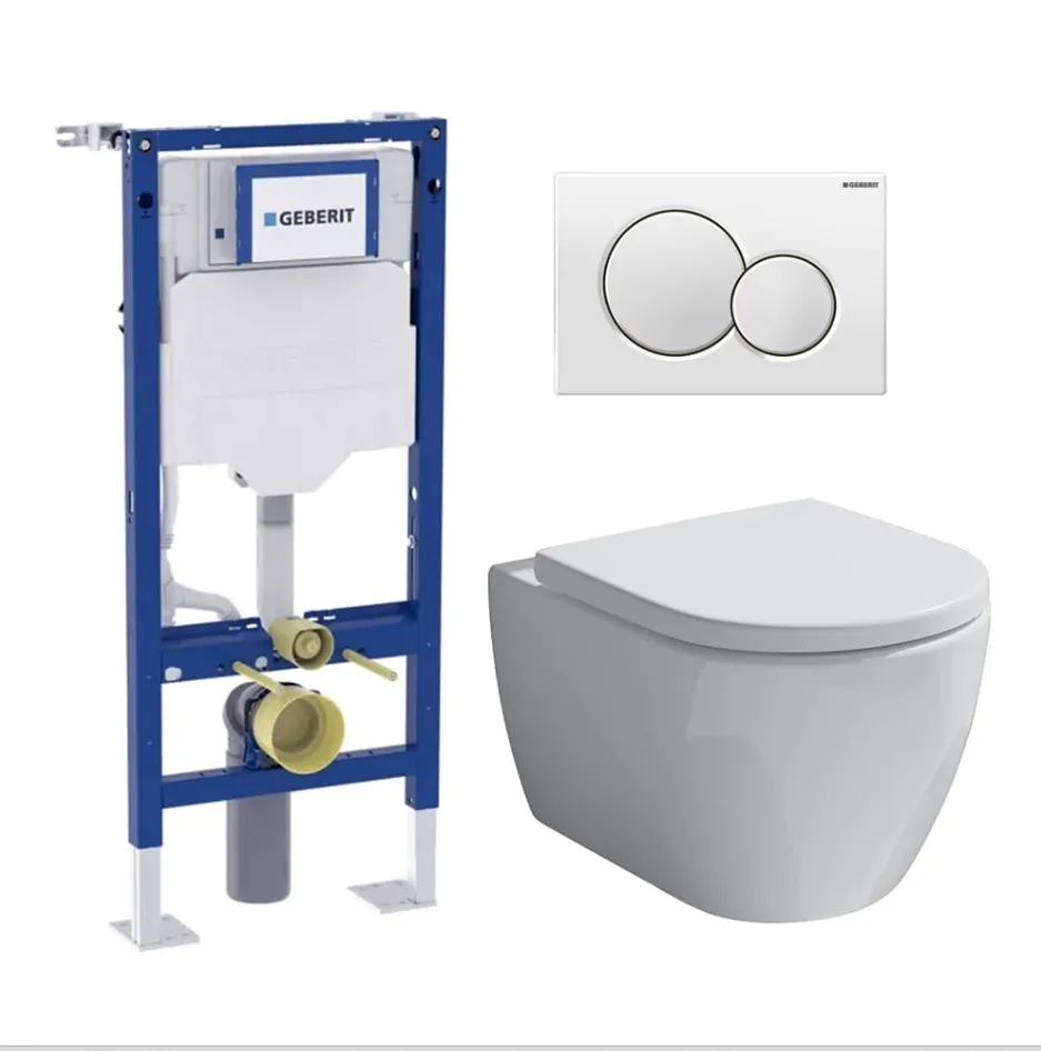 PACK COMPLET BATI GEBERIT + CUVETTE CARRENE SANS BRIDE (blanc)