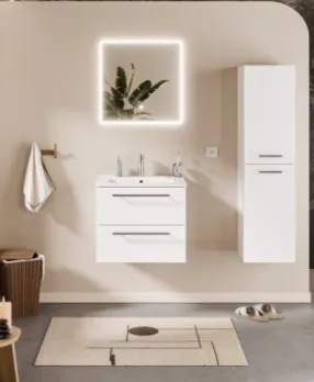 MEUBLE LOLA + VASQUE CERAMIQUE + MIROIR (Hors Colonne) (blanc, 60cm)